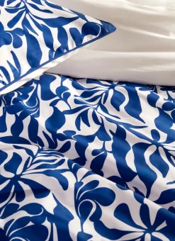 HOUSSE DE COUETTE EN PERCALE IMPRIMÉE FEUILLAGE BLEU