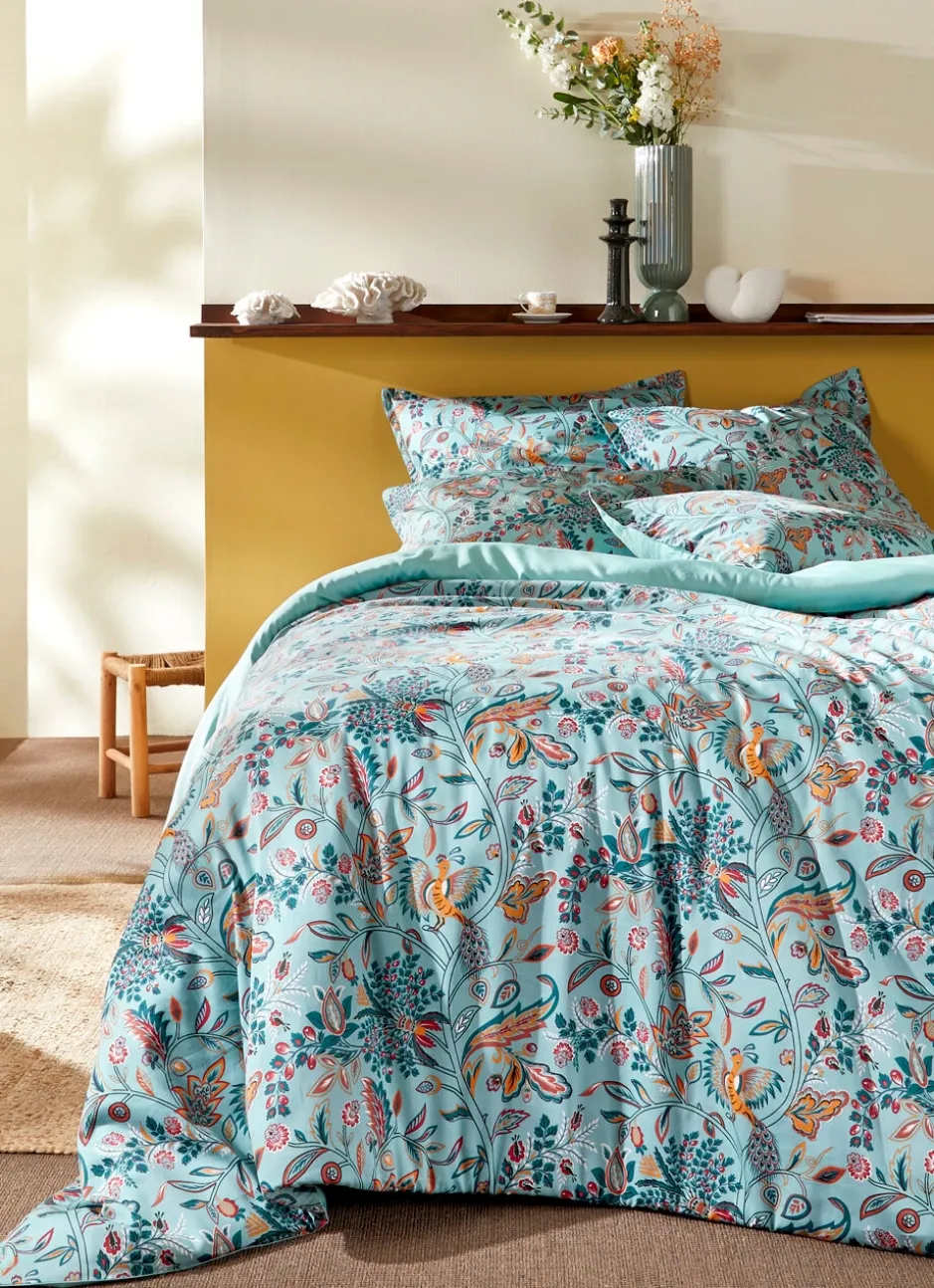 HOUSSE DE COUETTE EN SATIN MOTIF FLORAL GAIA BLEU