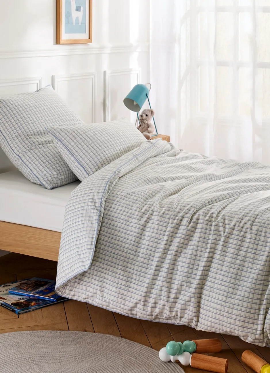 HOUSSE DE COUETTE ENFANT À CARREAUX TARTAN BLEU