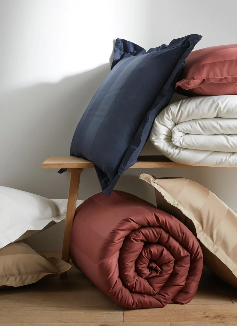 HOUSSE DE COUETTE RAYÉE EN SATIN DE COTON IVOIRE