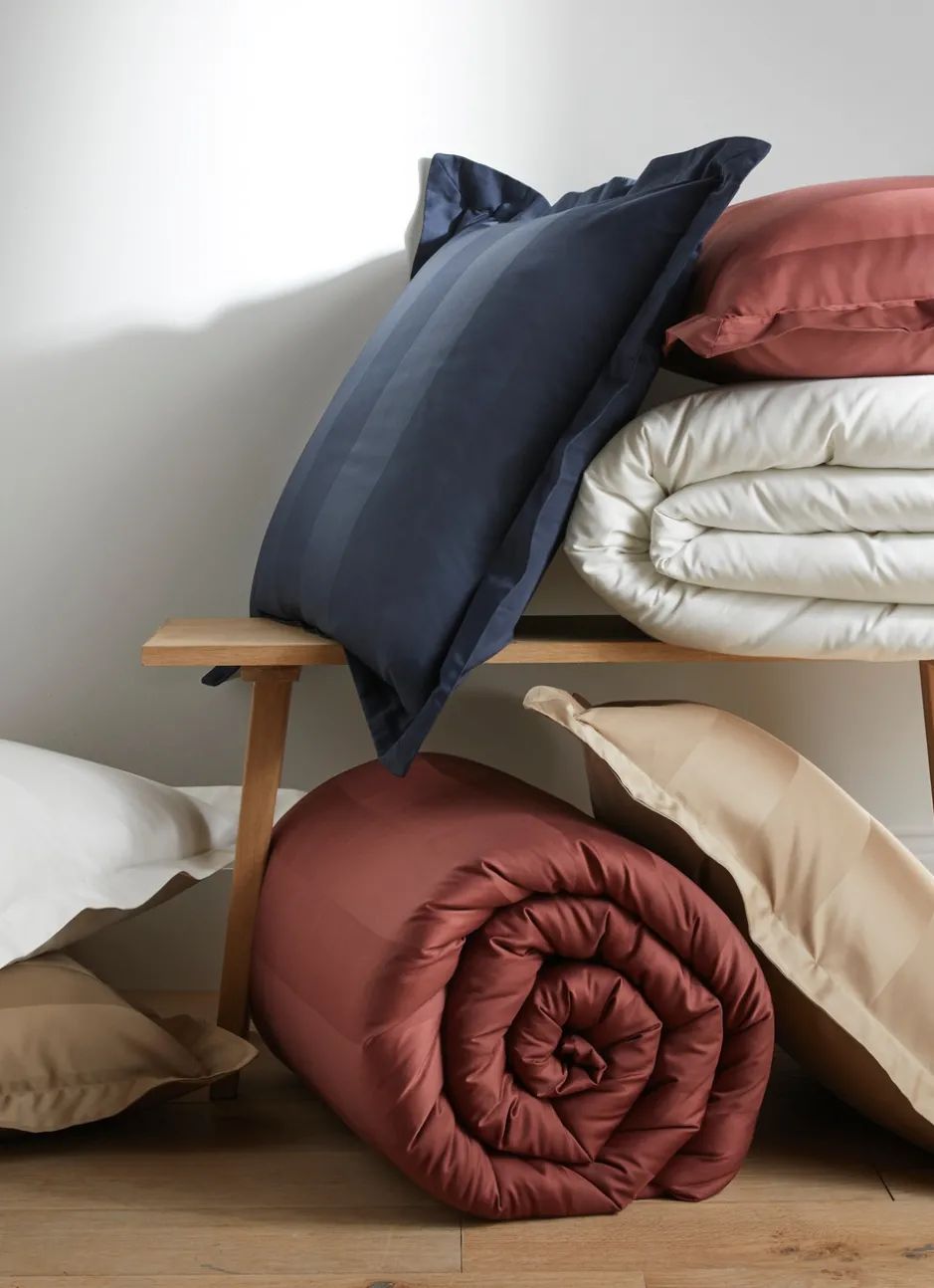 HOUSSE DE COUETTE RAYÉE EN SATIN DE COTON IVOIRE