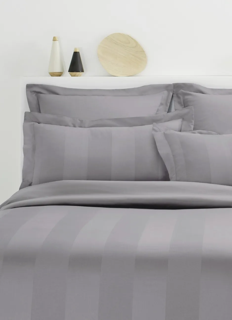 HOUSSE DE COUETTE RAYÉE EN SATIN DE COTON GRIS FONCE
