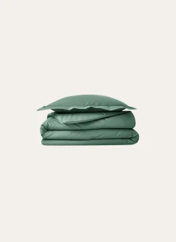 HOUSSE DE COUETTE UNIE EN PERCALE DE COTON VERT DE GRIS