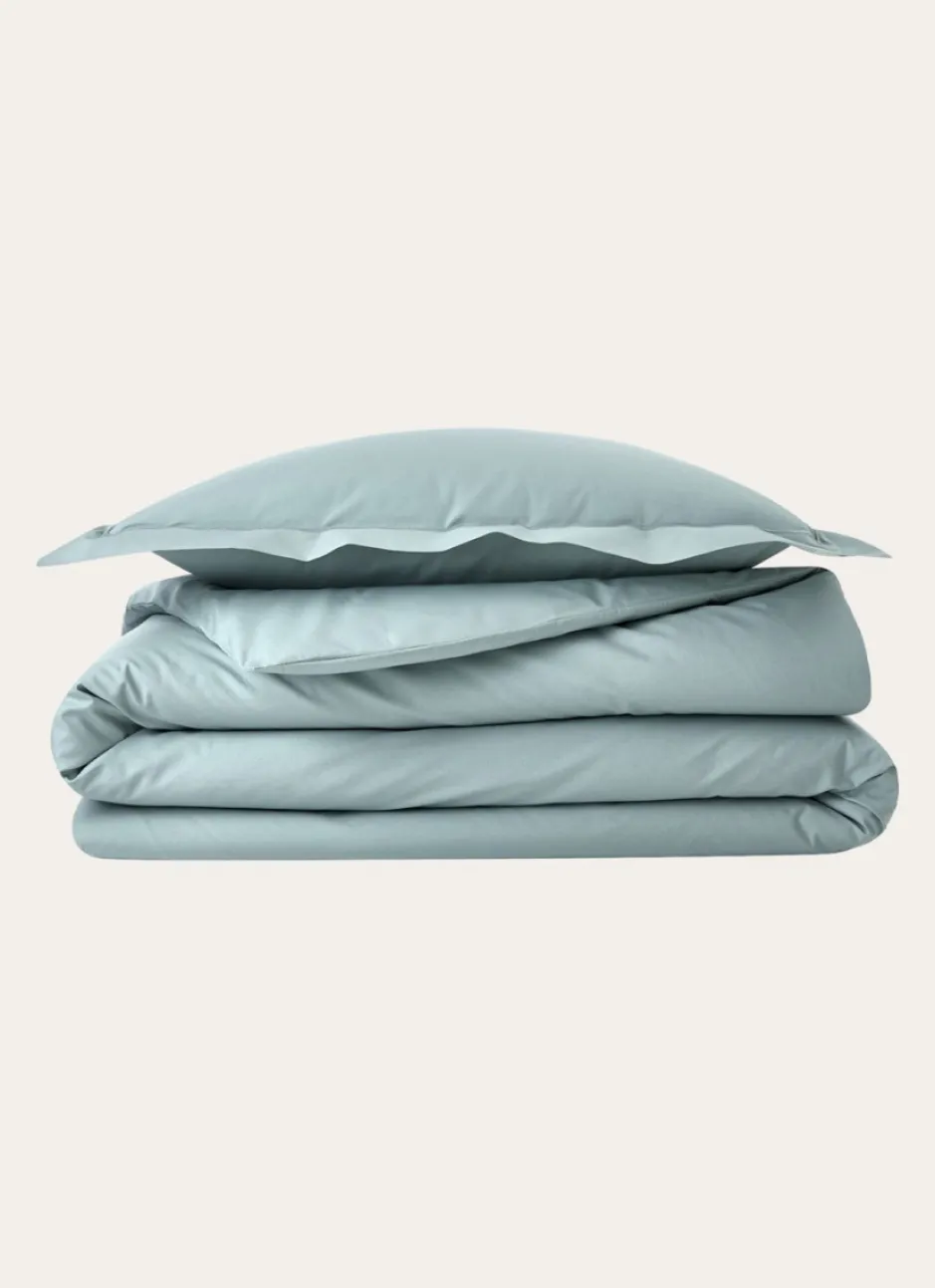 HOUSSE DE COUETTE UNIE EN PERCALE DE COTON VERT DE GRIS