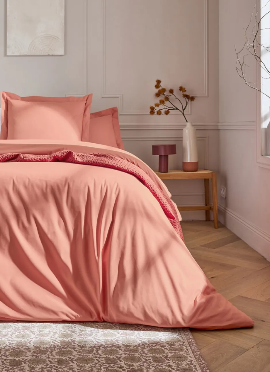 HOUSSE DE COUETTE UNIE EN PERCALE DE COTON CORAIL