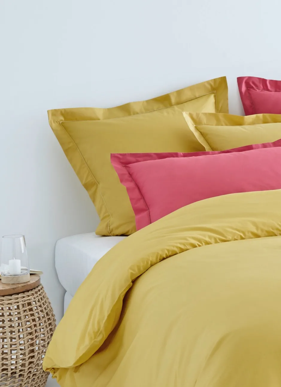 HOUSSE DE COUETTE UNIE EN PERCALE DE COTON JAUNE MOUTARDE
