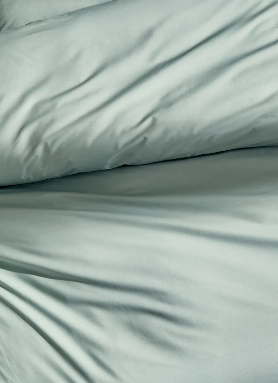 HOUSSE DE COUETTE UNIE EN PERCALE DE COTON VERT DE GRIS