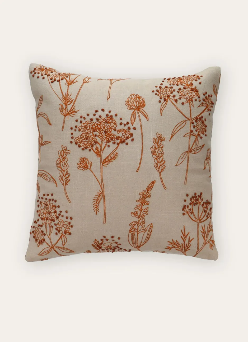 HOUSSE DE COUSSIN BRODÉE À MOTIF FLEURS BEIGE