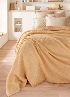 JETÉ DE LIT EN COTON LAVÉ NID D'ABEILLE MAÏS