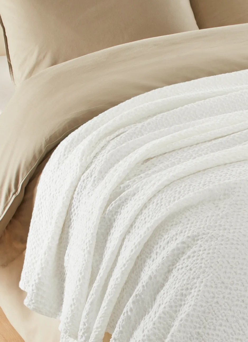 JETÉ DE LIT EN COTON LAVÉ NID D'ABEILLE BLANC