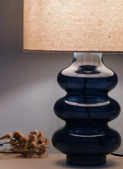 LAMPE AVEC PIED EN VERRE TRANSPARENT COLORÉ BLEU