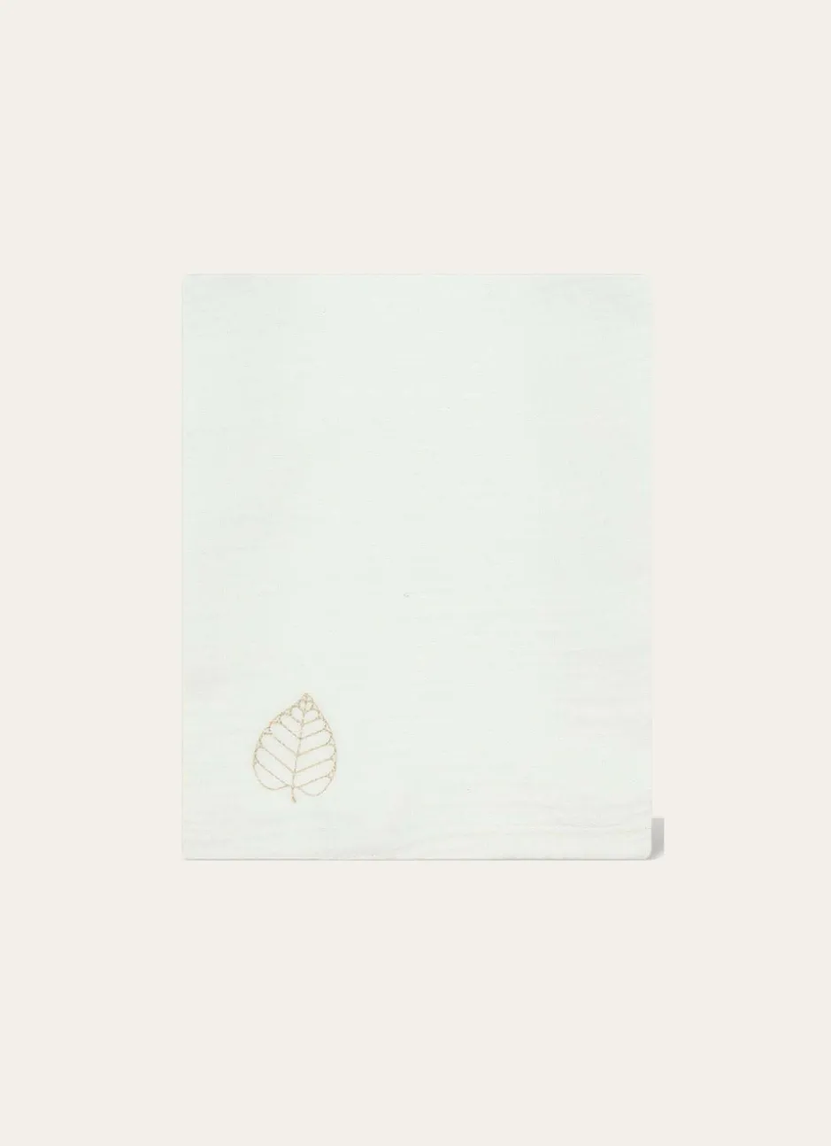 LANGE UNI EN GAZE DE COTON BRODERIE FEUILLE LAIT
