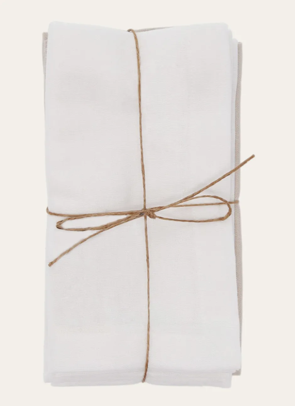 LOT 4 SERVIETTES EN COTON BLANC/BEIGE