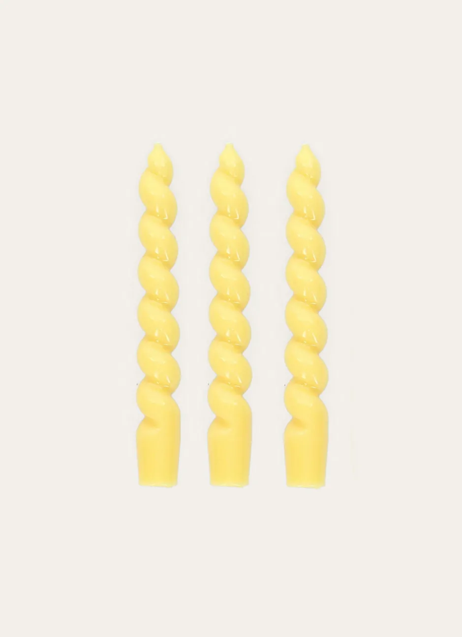 LOT DE 3 BOUGIES TORSADÉES JAUNE