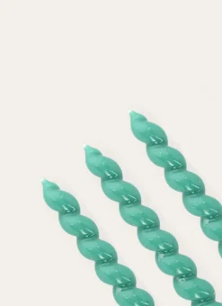 LOT DE 3 BOUGIES TORSADÉES TURQUOISE