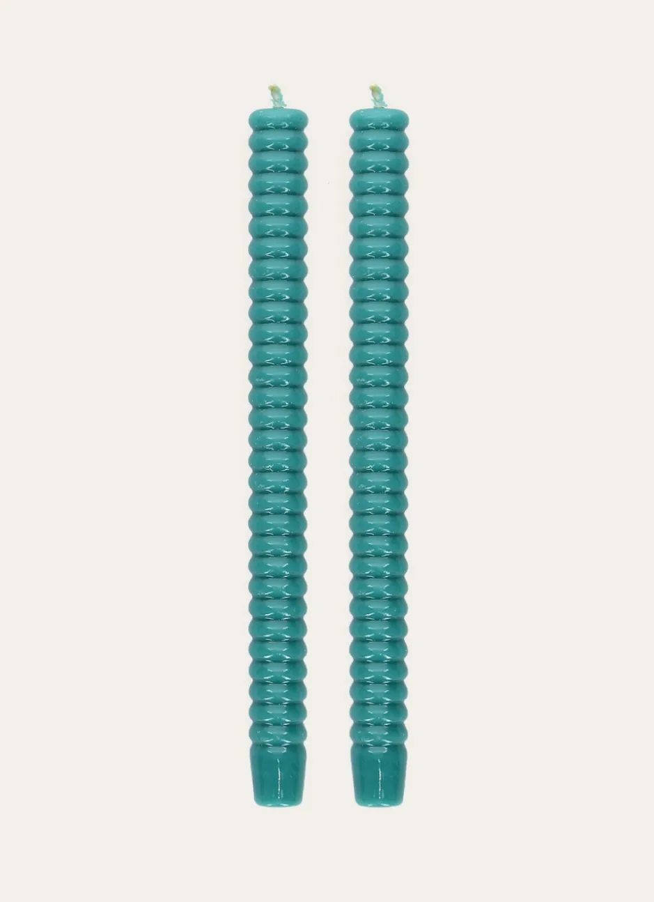 LOT DE 2 BOUGIES TORSADÉES TURQUOISE