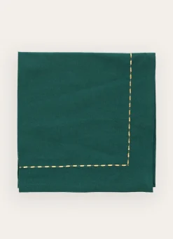 LOT DE 2 SERVIETTES DE TABLE BRODÉES FILS DORÉS VERT