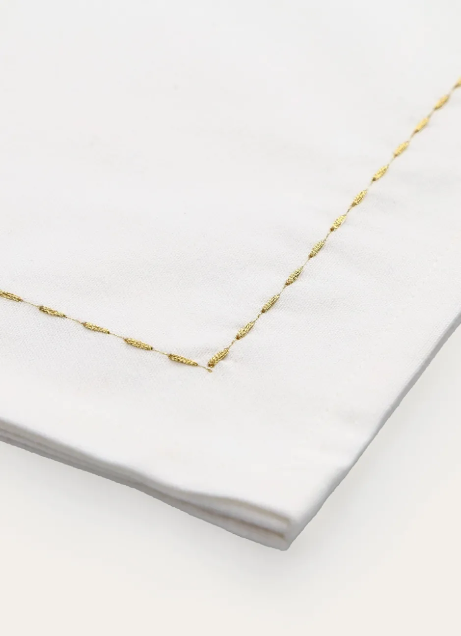 LOT DE 2 SERVIETTES DE TABLE BRODÉES FILS DORÉS BLANC