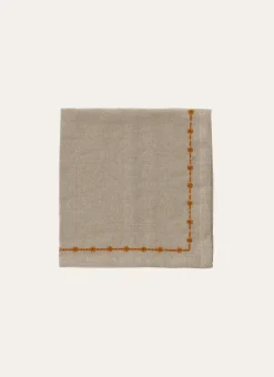LOT DE 2 SERVIETTES DE TABLE BRODÉES BEIGE/ORANGE