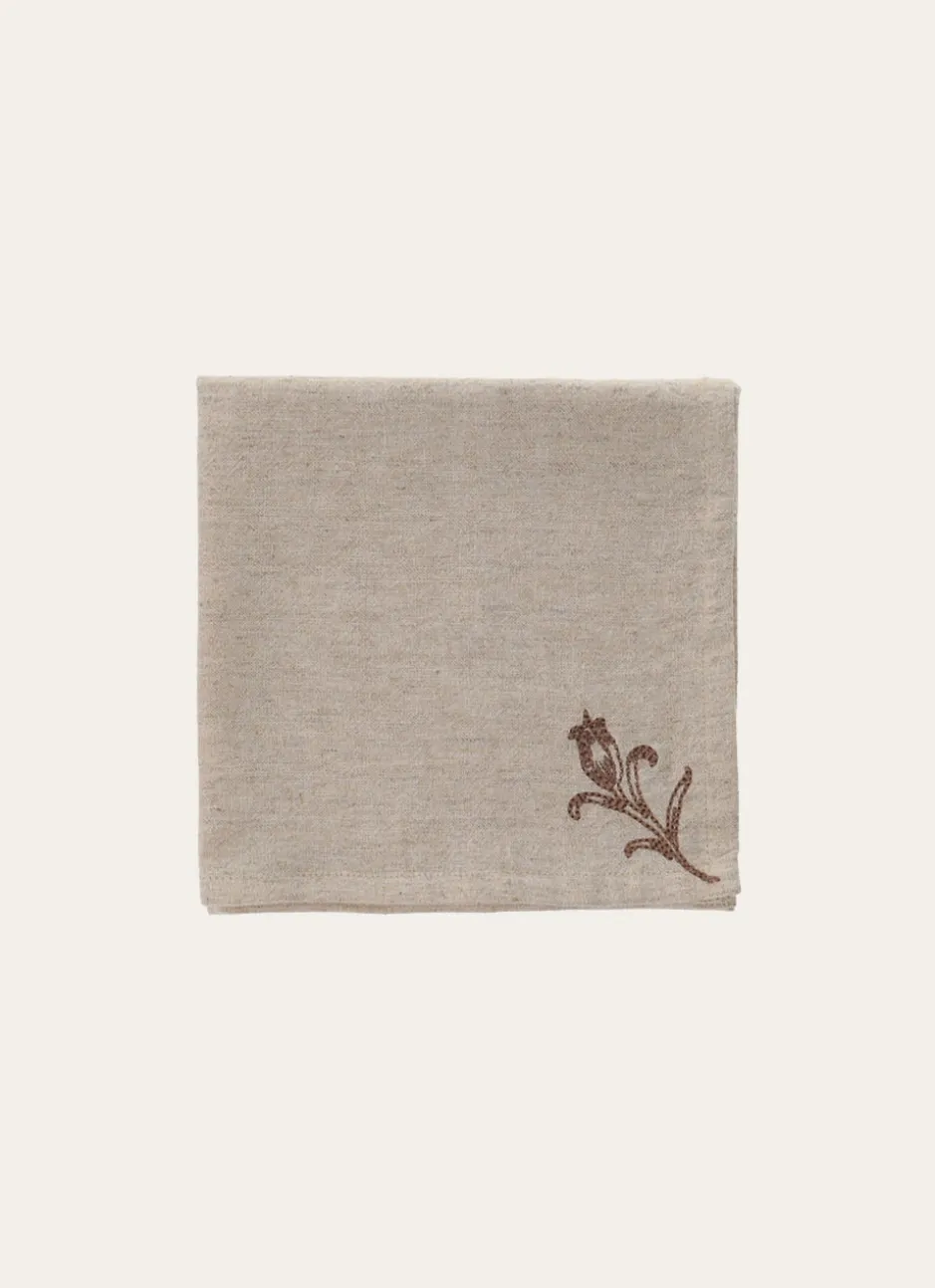 LOT DE 2 SERVIETTES EN COTON-LIN IMPRIMÉ FLORAL NATUREL