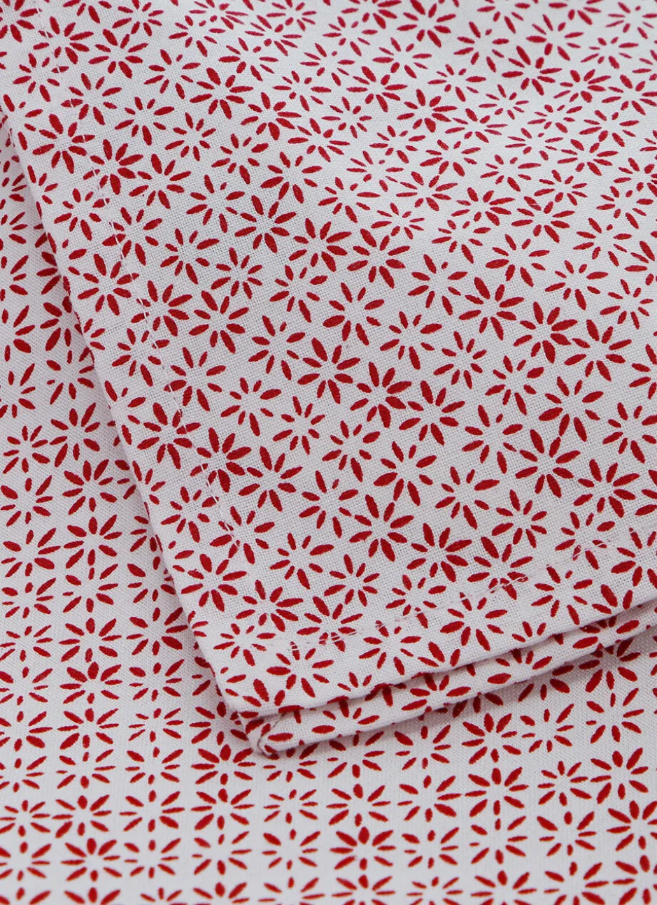 LOT DE 2 SERVIETTES EN COTON MOTIF FANTAISIE BLANC/ROUGE
