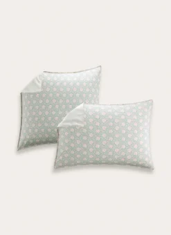 LOT DE 2 TAIES D’OREILLER EN COTON LAVÉ À FLEURS VERT CELADON