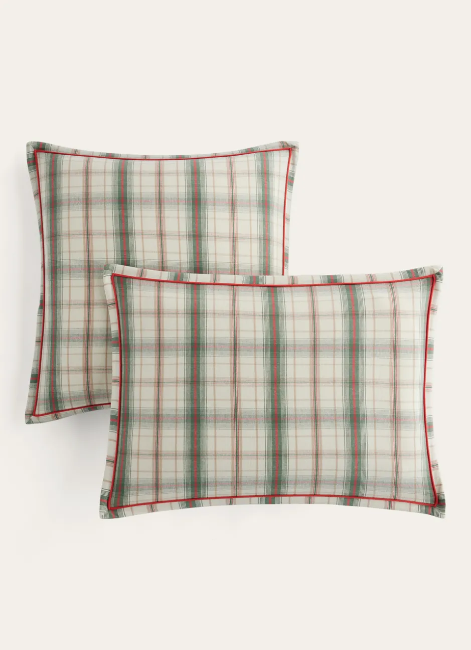 LOT DE 2 TAIES D'OREILLER EN FLANELLE CARIBOU VERT ROMARIN