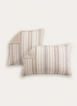 LOT DE 2 TAIES D’OREILLER IMPRIMÉ RAYURES CHEVRONS BEIGE CLAIR