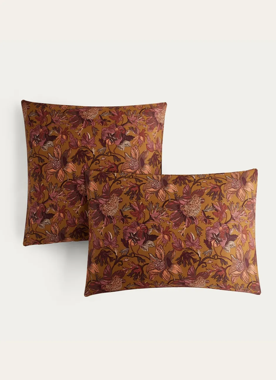 LOT DE 2 TAIES D'OREILLER SATIN DE COTON FAUVE