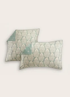 LOT DE 2 TAIES EN SATIN IMPRIMÉ INDIEN THALER BLEU CLAIR