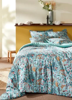 LOT DE 2 TAIES EN SATIN MOTIF FLORAL GAIA BLEU