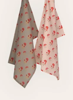 LOT DE 2 TORCHONS EN COTON IMPRIMÉS MOTIF FLEURS MULTICOLORE