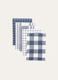 LOT DE 5 TORCHONS EN COTON BLEU
