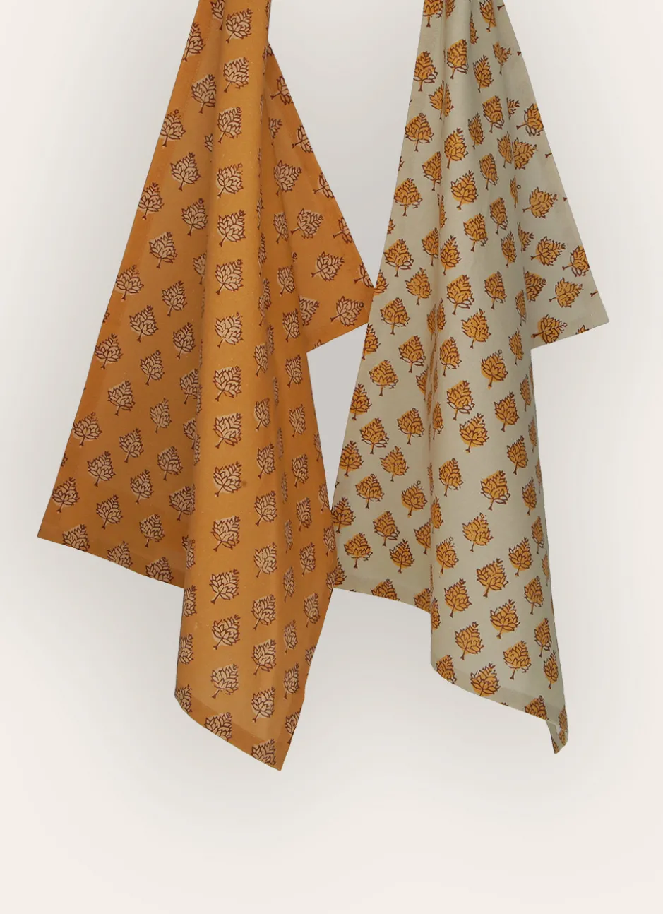 LOT DE 2 TORCHONS EN COTON IMPRIMÉ MOTIF VÉGÉTAL MULTICOLORE