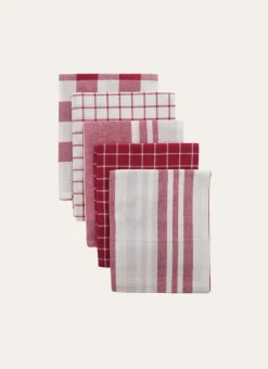 LOT DE 5 TORCHONS EN COTON rouge