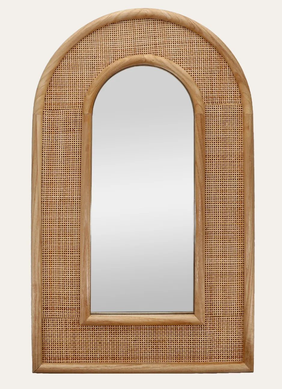 MIROIR EN ROTIN TISSÉ ARRONDI BOIS