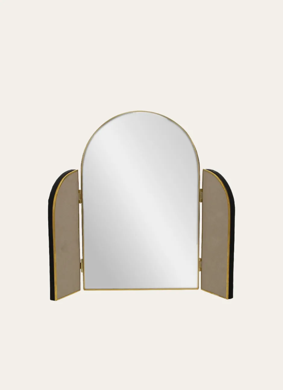 MIROIR TRIPTYQUE FORME VITRAIL NOIR/DORE