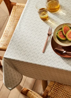 NAPPE EN COTON ENDUIT IMPRIMÉ PETITES FLEURS BLANC / GRIS