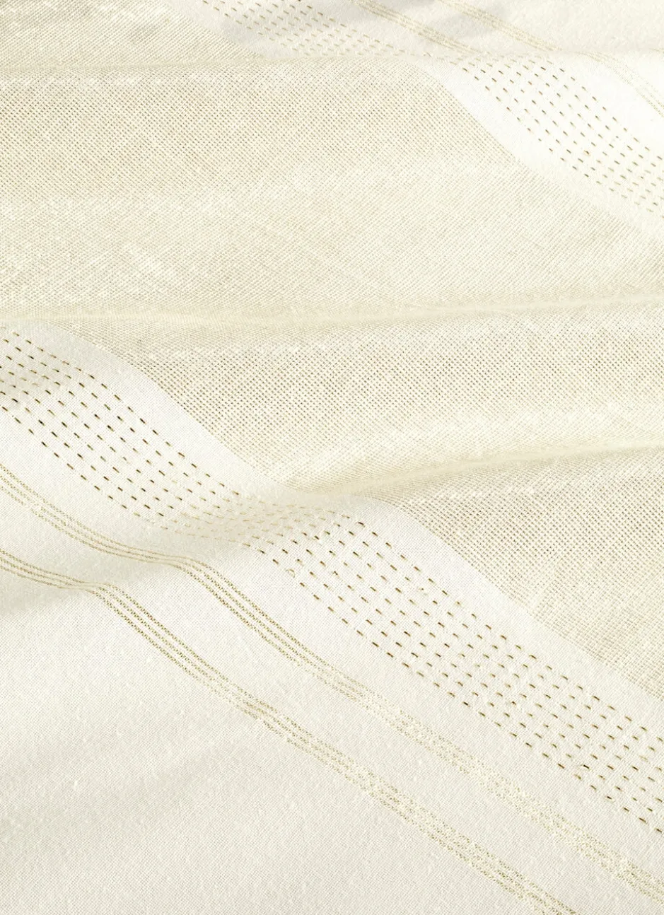 NAPPE EN COTON TISSAGE CARREAUX AVEC FILS OR ECRU