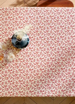 NAPPE ENDUITE À MOTIF VÉGÉTAL BEIGE / BORDEAUX