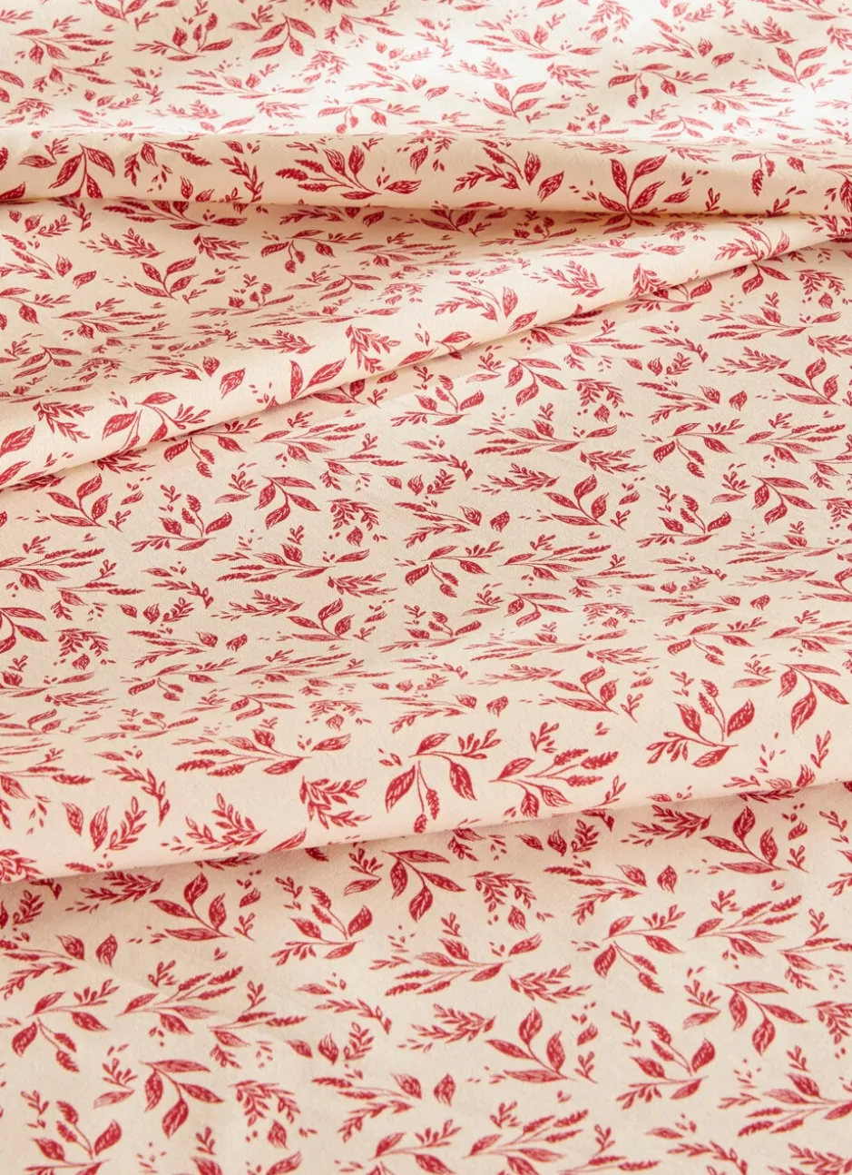 NAPPE ENDUITE À MOTIF VÉGÉTAL BEIGE / BORDEAUX
