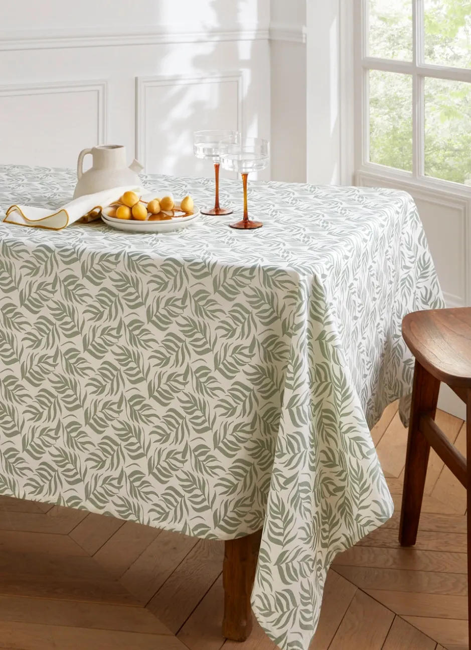 NAPPE ENDUITE IMPRIMÉ FEUILLES CLOÉ BLANC/VERT