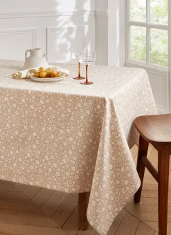 NAPPE FLEURIE EN COTON ENDUIT BEIGE/BLANC