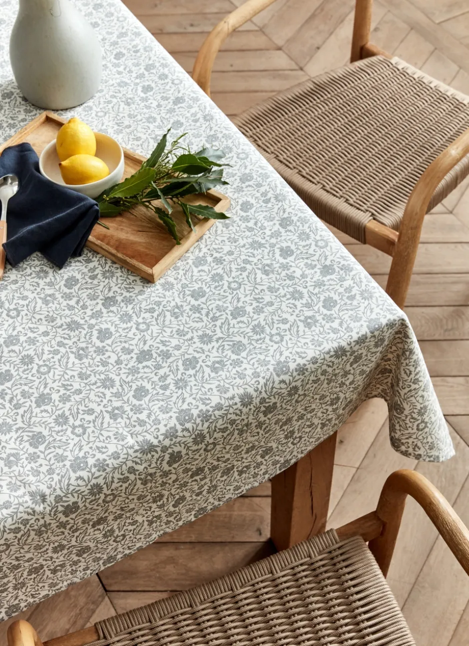 NAPPE FLEURIE EN COTON ENDUIT ÉCRU / GRIS