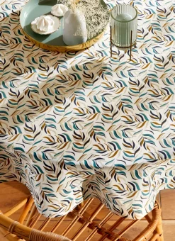 NAPPE RONDE ENDUITE IMPRIMÉ FEUILLES CLOÉ MULTICOLORE