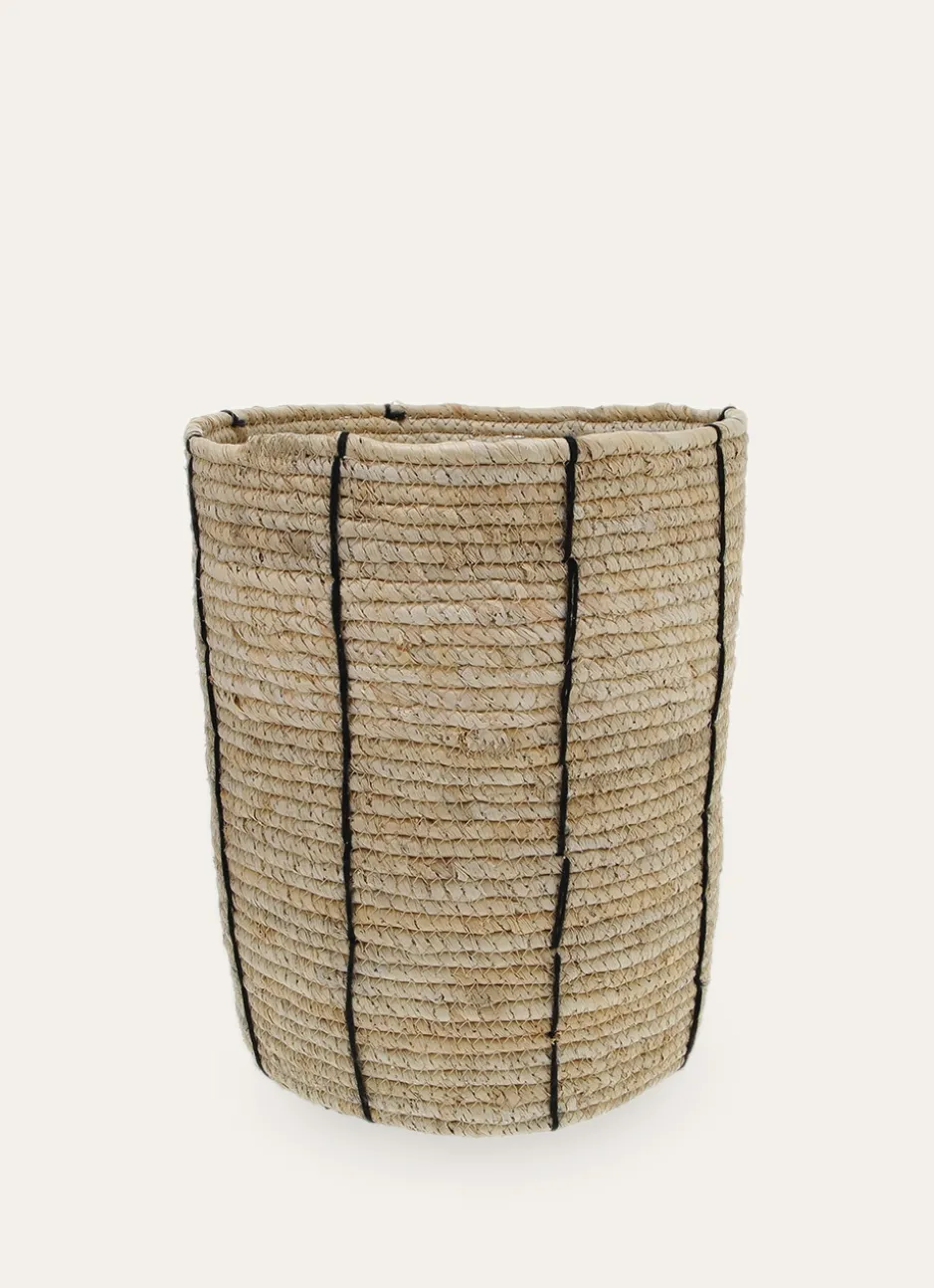 PANIER EN FIBRES DE MAÏS AVEC LIGNES NOIRES ECRU/NOIR
