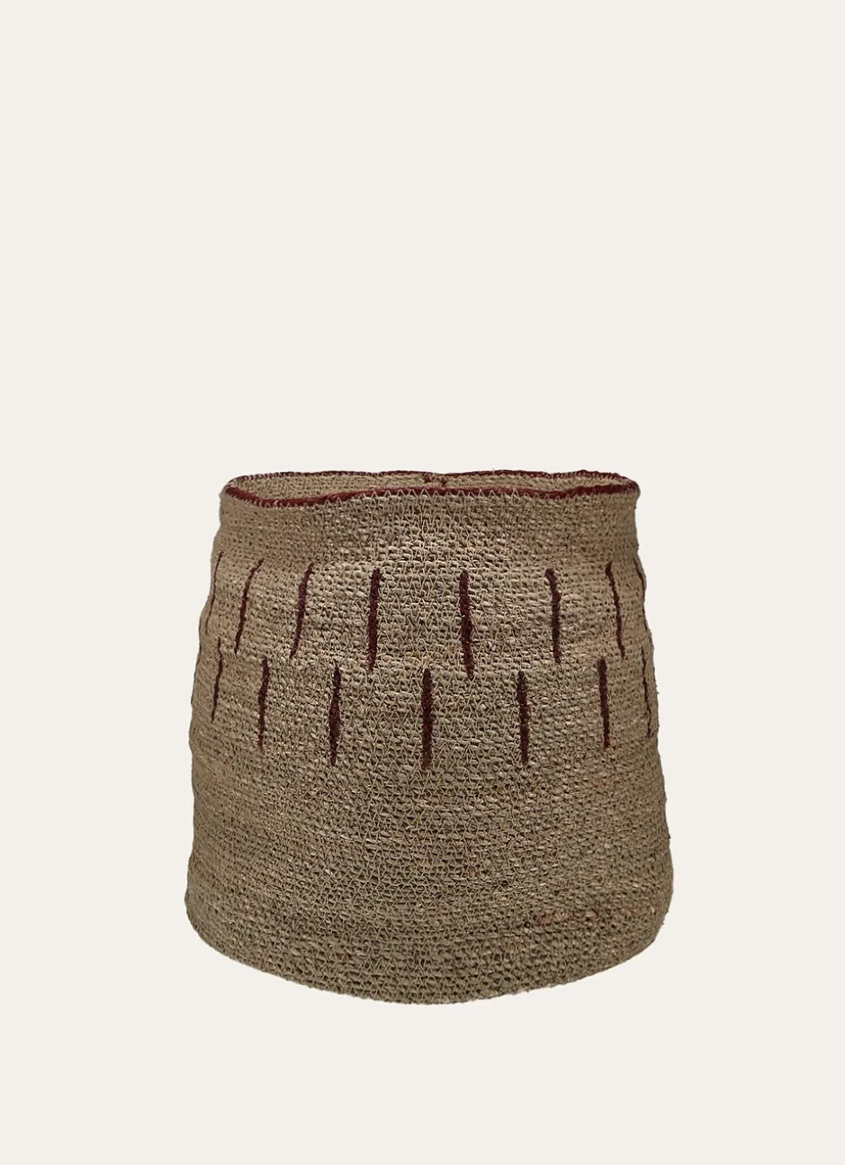 PANIER EN FIBRES NATURELLES NATUREL / BORDEAUX