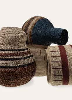 PANIER EN FIBRES NATURELLES NATUREL / BORDEAUX