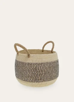 PANIER ROND AVEC ANSES EN CORDE TAILLE S ECRU/NOIR