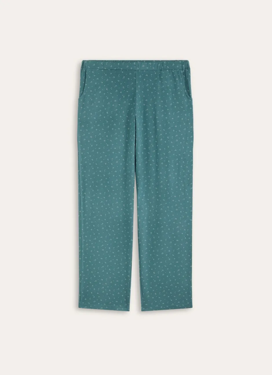 PANTALON DROIT ÉCRU POIS BLEU
